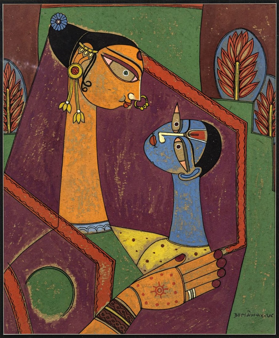 ABDULRAHIM APABHAI ALMELKAR (1920-1982) UNTITLED, SIGNED & DATED: ABDULRAHIM APABHAI ALMELKAR (1920-1982) UNTITLED, SIGNED & DATED "ALMELKAR 78" IN HINDI ON LOWER RIGHT Gouache on cardboard 14.5 x 12 inches Acquired from the Estate of Hiralal Khatri. Published in ��