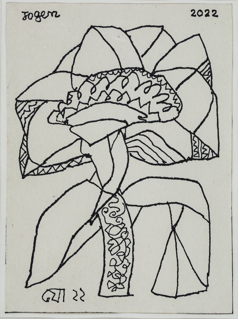 JOGEN CHOWDHURY (B. 1939) FLOWER, 2022, SIGNED "JOGEN" ON TOP LEFT & DATED "22" ON TOP RIGHT,: JOGEN CHOWDHURY (B. 1939) FLOWER, 2022, SIGNED "JOGEN" ON TOP LEFT & DATED "22" ON TOP RIGHT, INITIALLED AND DATED "JO 22" ON LOWER LEFT Ink on paper 15 x 11 inches Provenance: Acquired directly from 