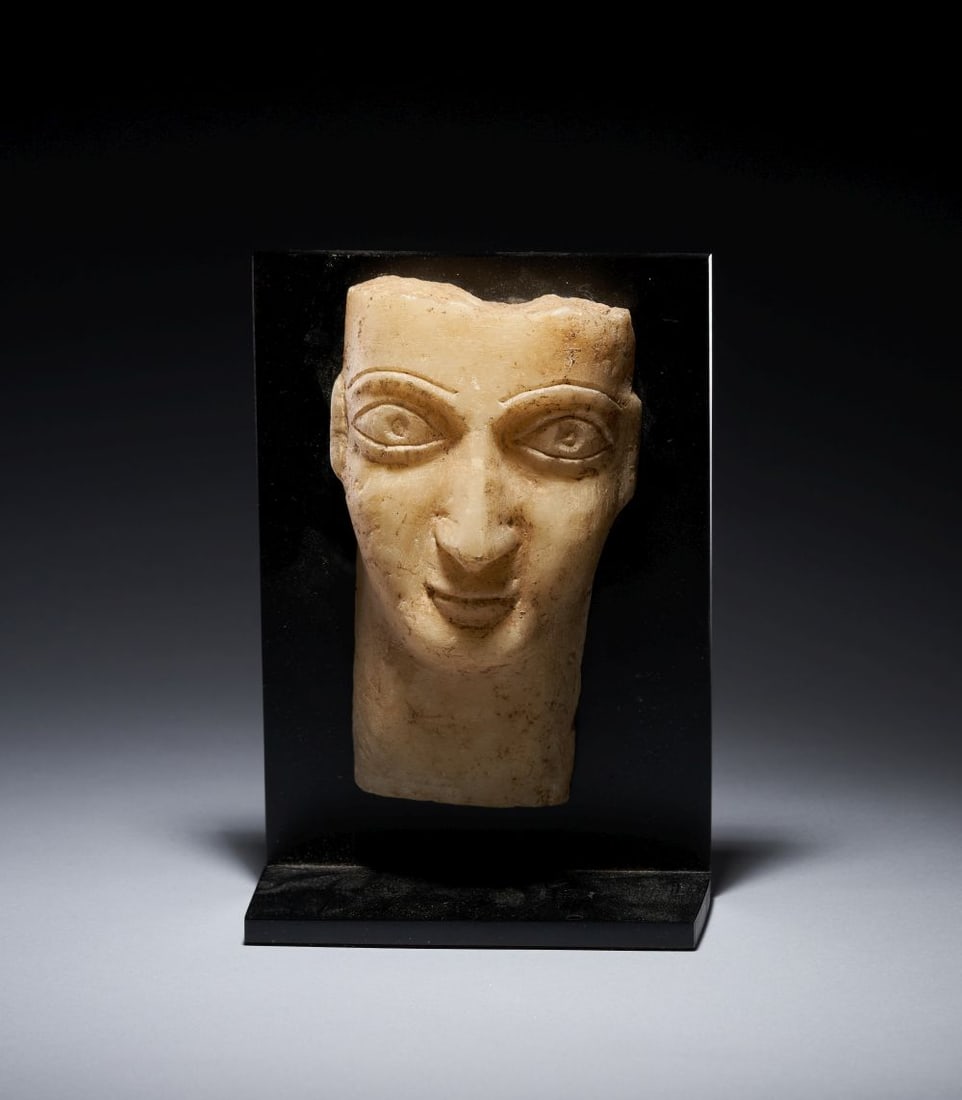 A SOUTH ARABIAN ALABASTER MALE HEAD CIRCA 1ST CENTURY B.C. (1 of 3)