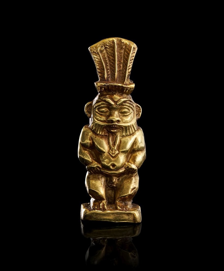 AN EGYPTIAN GOLD AMULET DEPICTING BES, PTOLEMAIC PERIOD, CIRCA 3RD–1ST CENTURY B.C.: AN EGYPTIAN GOLD AMULET DEPICTING BES, PTOLEMAIC PERIOD, CIRCA 3RD–1ST CENTURY B.C. Finel