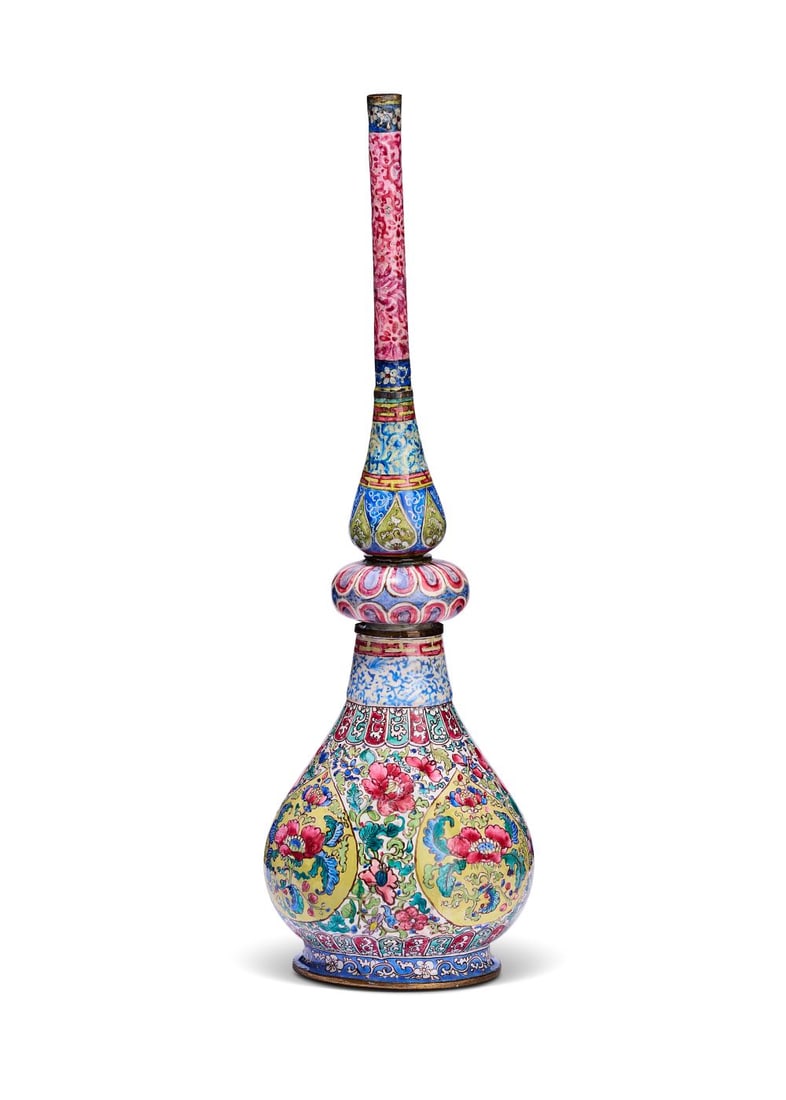 A CHINESE ENAMEL ROSEWATER SPRINKLER, MADE FOR INDIAN MARKET, QIANLONG (1736-1795) (1 of 6)