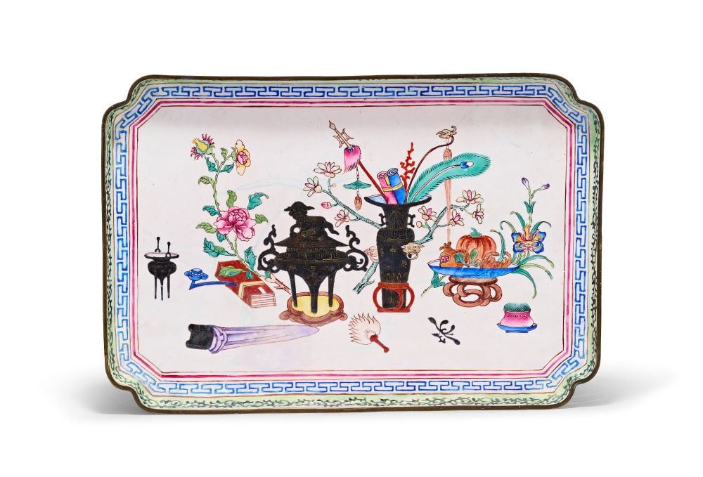 A CHINESE ENAMEL COPPER TRAY, QIANLONG (1736-1795) (1 of 4)