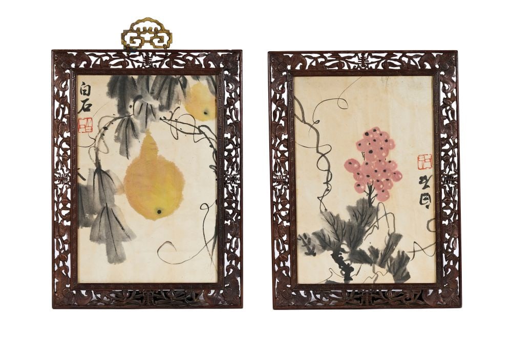 QI BAISHI (1863-1957) OR LATER, PAIR OF TWO FRAMED PAINTINGS (1 of 6)