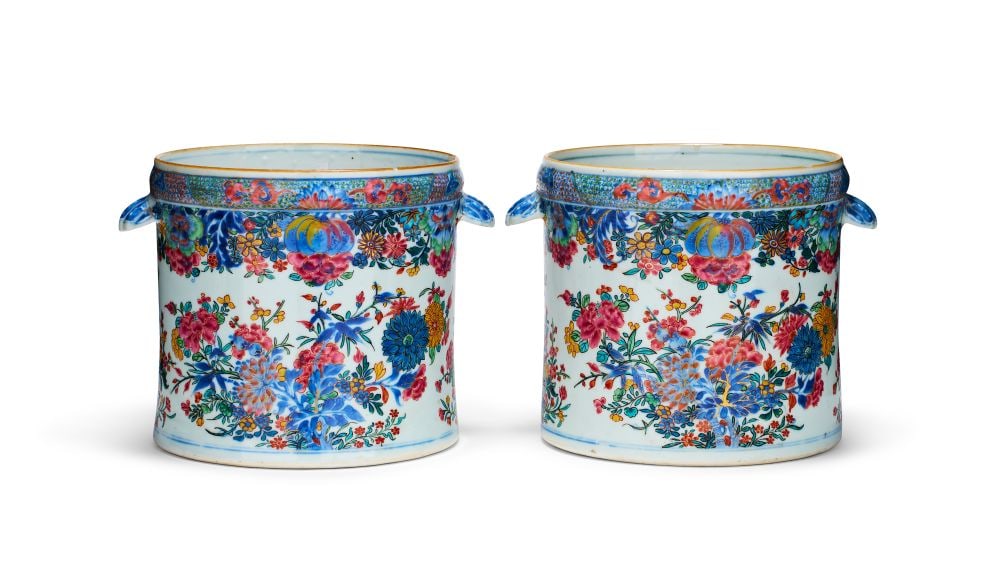 A FINE PAIR OF FAMILLE ROSE WINE COOLERS, KANGXI-QIANLONG 17TH-18TH CENTURY (1 of 5)