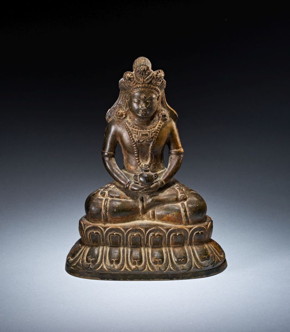 A COPPER ALLOY FIGURE OF CROWNED BUDDHA, 17TH-18TH CEN TURY (1 of 5)