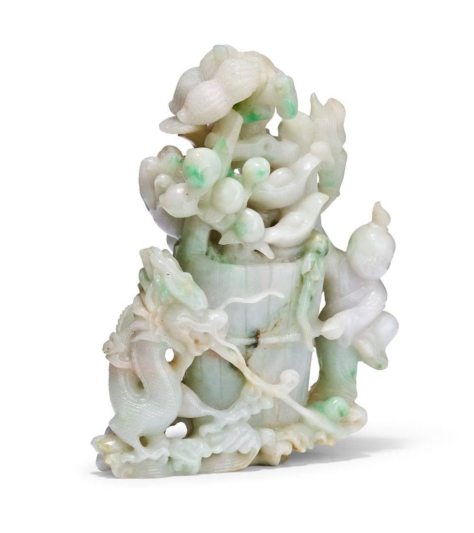 A LARGE JADEITE 'DRAGON & BOY' VASE CHINA, 20TH CENTURY (1 of 5)