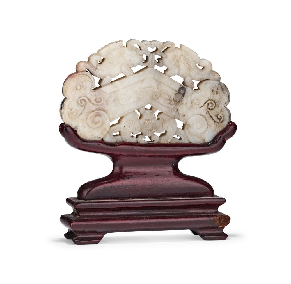 A CHINESE WHITE JADE 'TWIN FISH' PLAQUE, MING DYNASTY (1636-1644) (1 of 3)