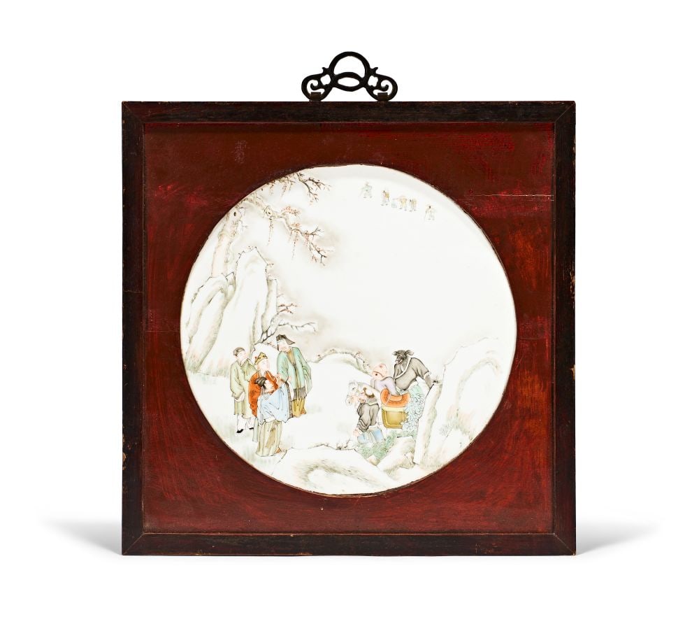 A FAMILLE ROSE ‘JOURNEY TO THE WEST’ PLAQUE, QING DYNASTY (1644-1911) (1 of 5)