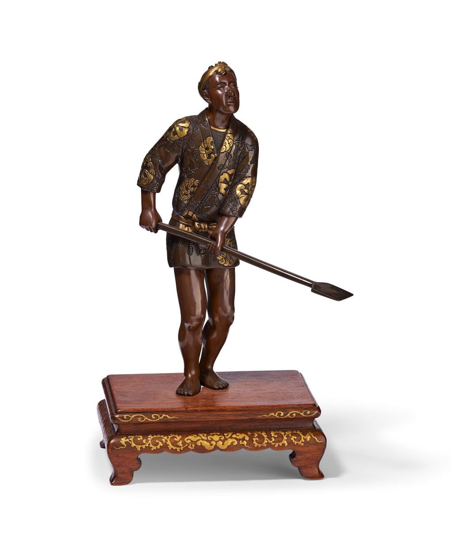 MIYAO EISUKE: A GILT-DECORATED BRONZE FIGURE OF A FARMER, 19TH CENTURY (1 of 5)