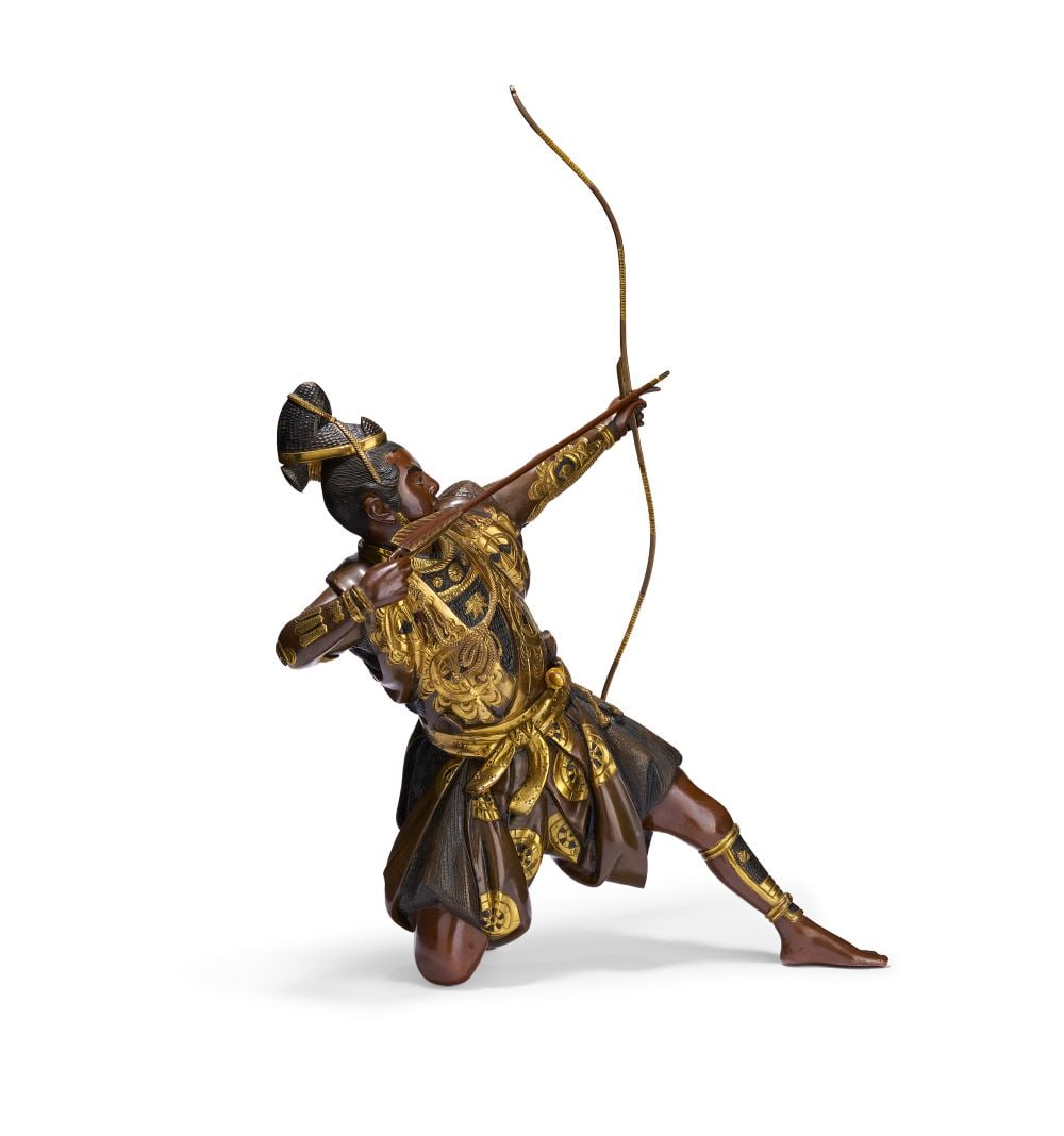 MIYAO EISUKE: A GILT-DECORATED BRONZE FIGURE OF AN ARCHER, 19TH CENTURY (1 of 5)