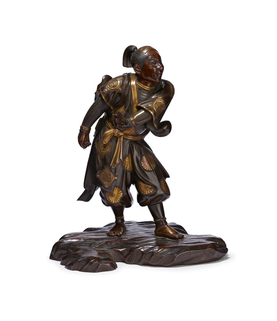 ATTRIBUTED TO MIYAO EISUKE: A GILT-DECORATED BRONZE FIGURE OF A MAN, 19TH CENTURY (1 of 7)