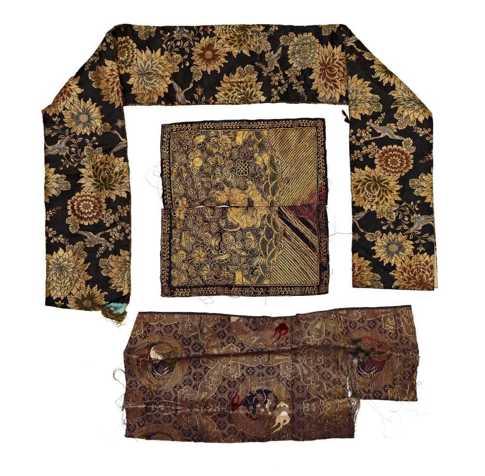 AN ASSORTMENT OF GOLD THREAD CHINESE TEXTILES, 18TH/19TH CENTURY (1 of 3)