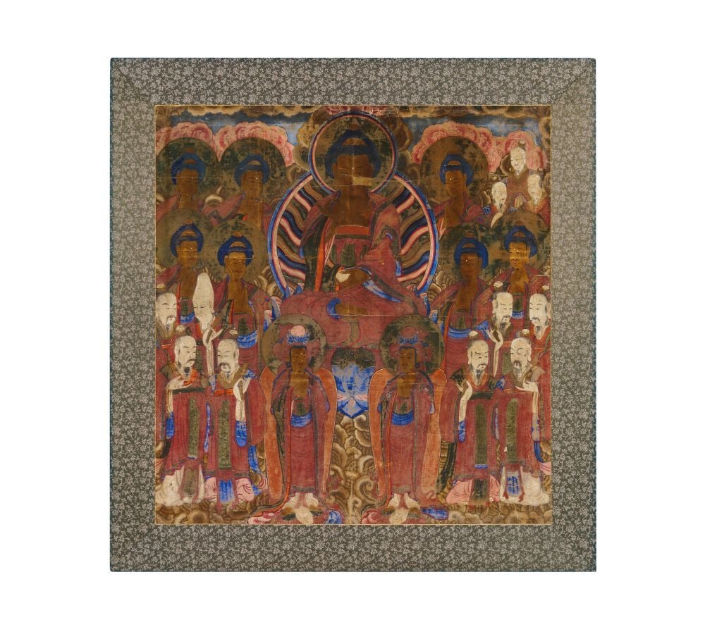 A LARGE FINE KOREAN THANGKA, 16TH-17TH CENTURY:  A LARGE FINE KOREAN THANGKA, 16TH-17TH CENTURY This impressive Korean thangka, dating from the