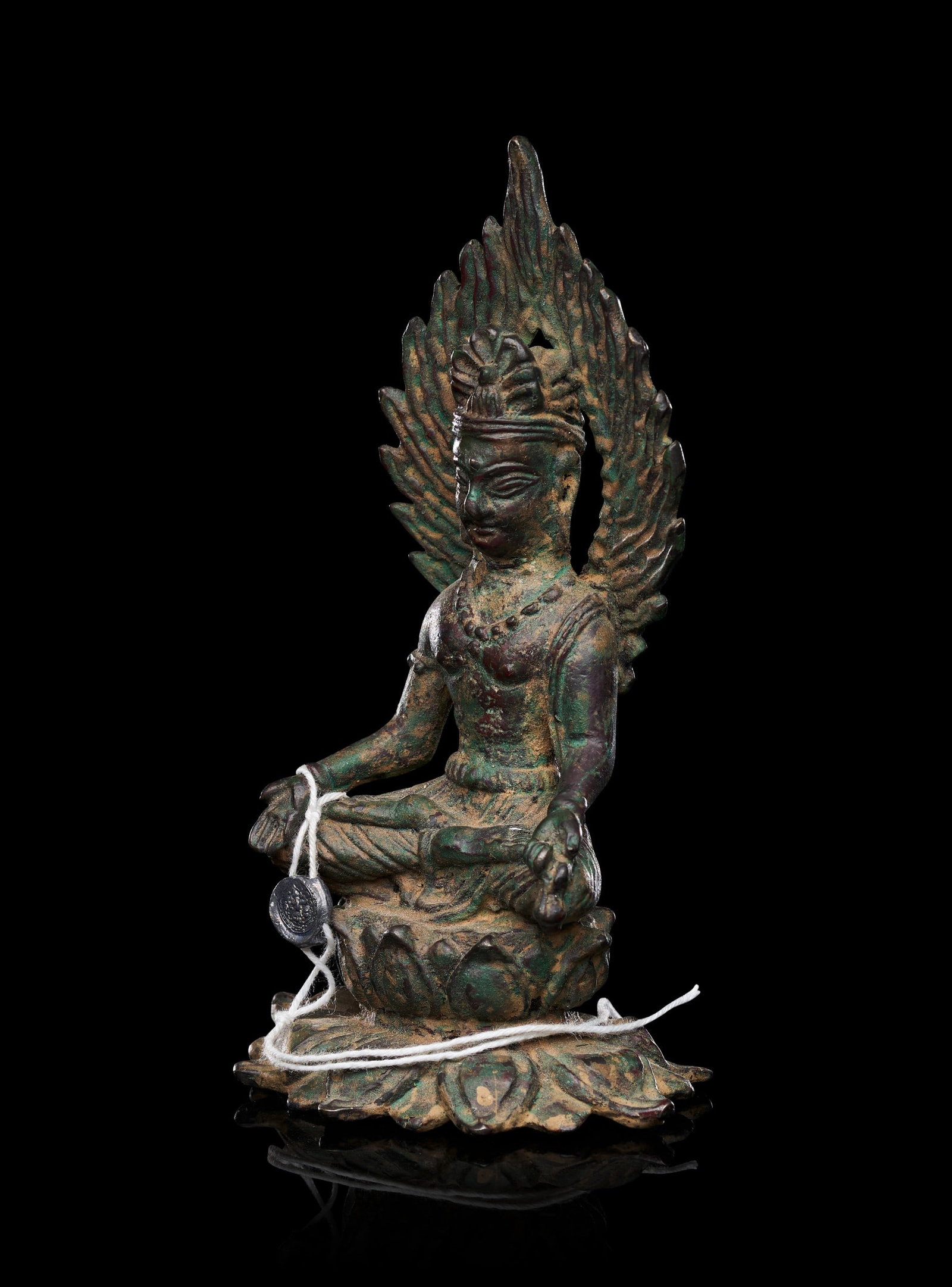 A SILVER-INLAID BRONZE FIGURE OF BUDDHA, SWAT VALLEY, 7TH-8TH CENTURY (1 of 2)
