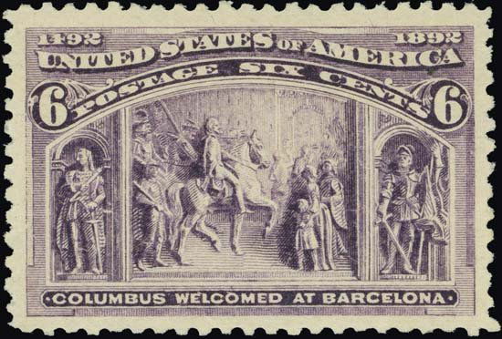 235, XF, (90): 1893 6c Columbian, Original Gum, Never Hinged, Splendid mint example with brilliant fresh color, Beautifully centered stamp - a real "strong" 90, 1 of 30 examples attaining this grade, according to PS