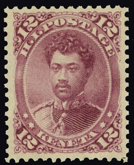 46, VF, (80): 1883 12c Prince William Pitt Leleiohoku, Original Gum, Never Hinged, A spectacular mint example in pristine Post Office fresh condition, A true condition rarity, as this stamp is 124 years old and in