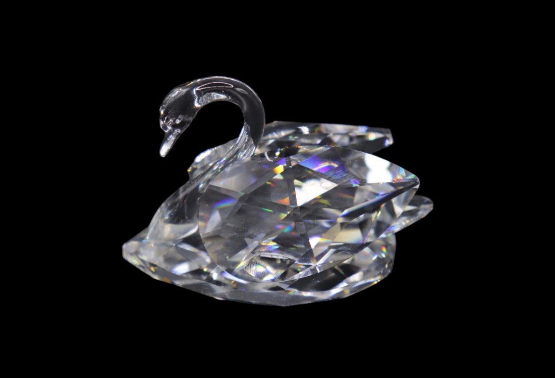 Swarovski Crystal “Beauties of the Lake” Collection - Large Swan (Open Wings): Swarovski Crystal swan with molded head and neck figurine with open wings. It is part of the beauties of the lake collection and was released in 1980. It has no chips, scratches or cracks. The swan is