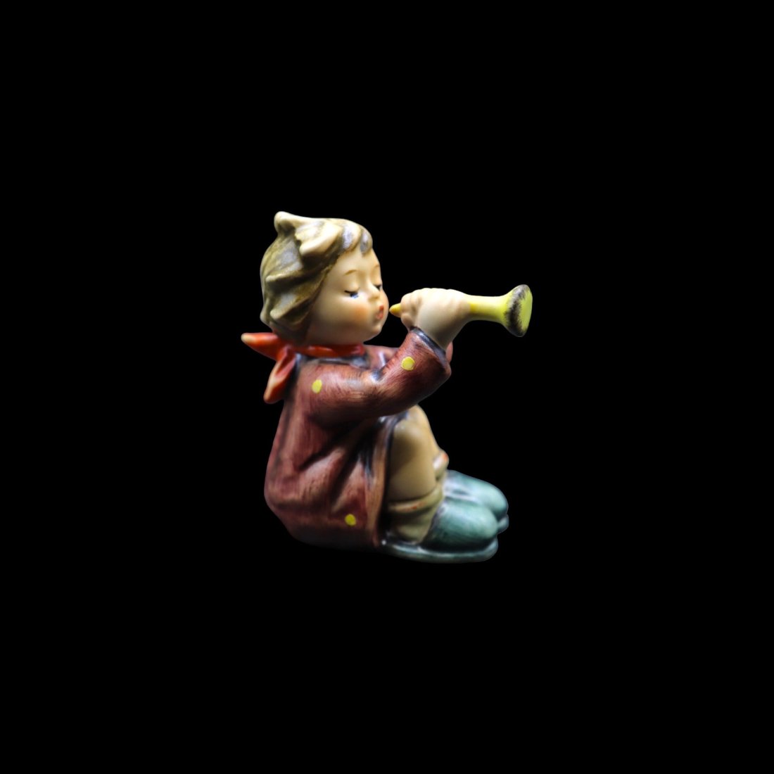 Goebel Hummel Porcelain “Girl with Trumpet” #391 Figurine - TMK6: Adorable Goebel Hummel porcelain figurine titled Girl with Trumpet in great vintage condition with no chips, scratches, crazing or cracks. It features a young girl sitting down and playing a trumpet.
