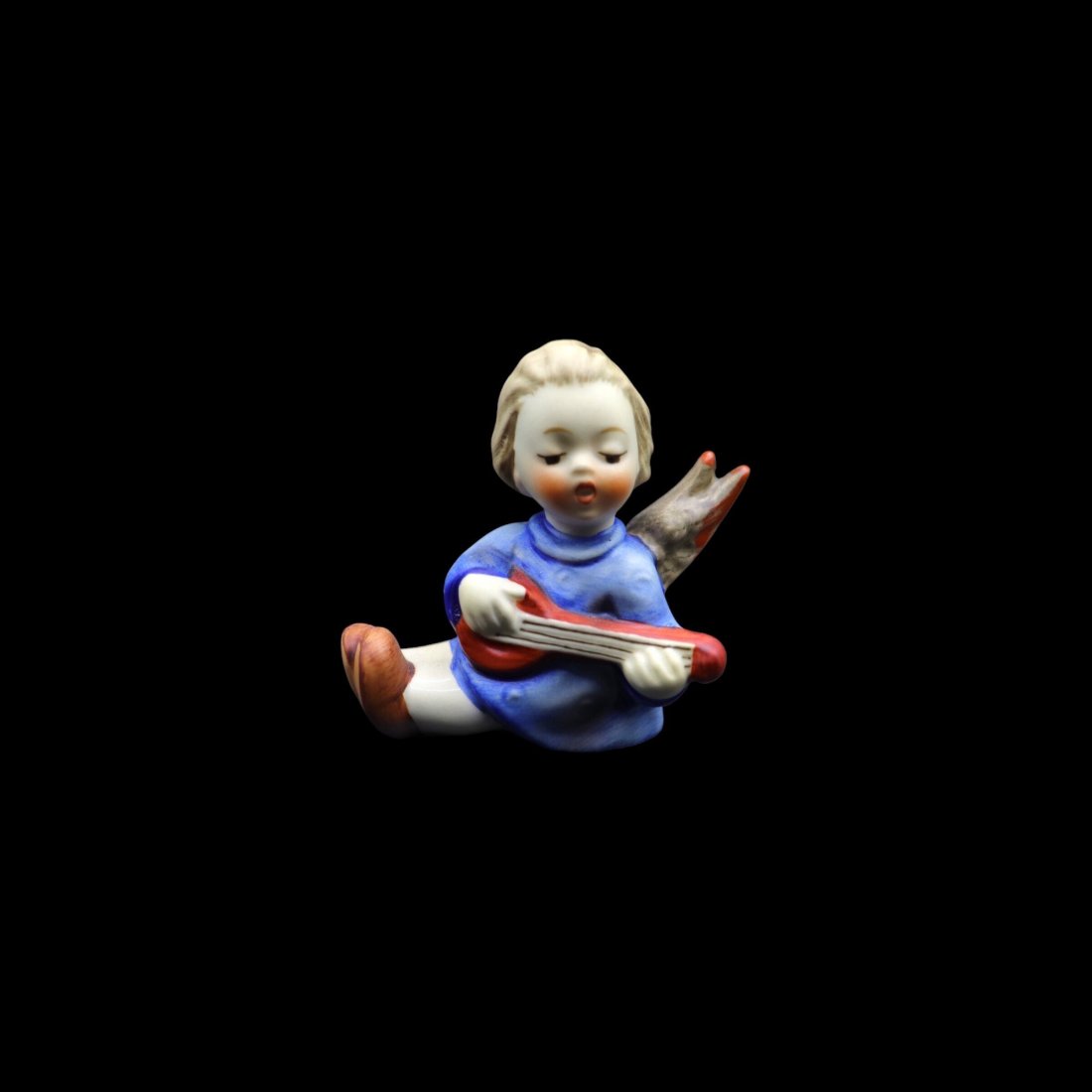 Goebel Hummel Porcelain “Angel with Lute” #238/A Figurine - TMK6: Adorable Goebel Hummel porcelain figurine titled Angel with Lute in great vintage condition with no chips, scratches, crazing or cracks. It features a young Angel sitting down and playing a lute. It w