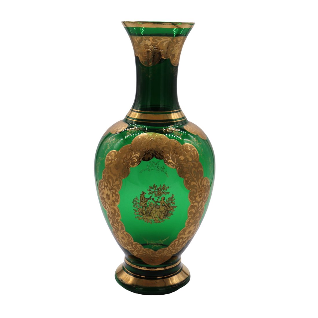 Vintage Large Emerald Green 22K Gold Victorian Style Glass Vase (1 of 9)