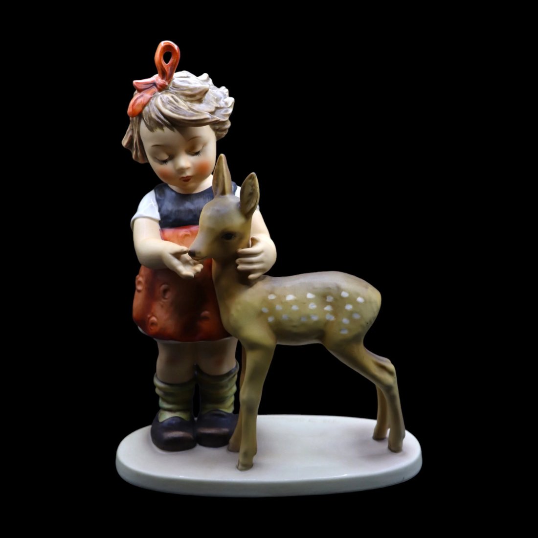 Goebel Hummel Porcelain “Deer Friends” #136/V Figurine - TMK6: Adorable and large Goebel Hummel porcelain figurine titled Deer Friends in great vintage condition with no chips, scratches or cracks. There is some slight crazing on the bottom of the shoes, the base