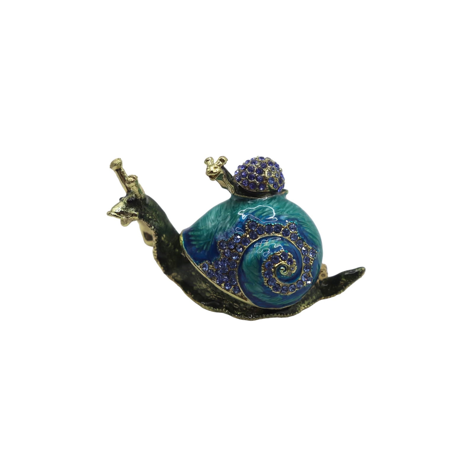 Ciel Collectables Mom & Baby Snail Enameled and Swarovski Jeweled Trinket Box: Adorable Ciel Collectables enameled trinket box of a Mom and baby snail with Swarovski crystal accents. The piece is in great vintage condition with no noticeable damage, no deep scratches, no cracks 