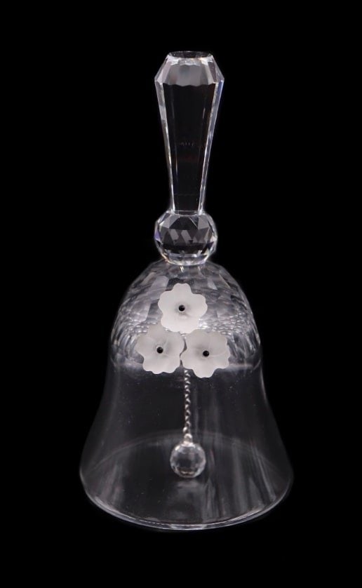 Swarovski Crystal “Exquisite Accents” Collection - Small Dinner Bell: Lovely Swarovski Crystal small dinner bell from the Exquisite Accents collection released in 1981. It features a beautiful bell with a crystal faceted handle and applied frosted flowers. The piece com