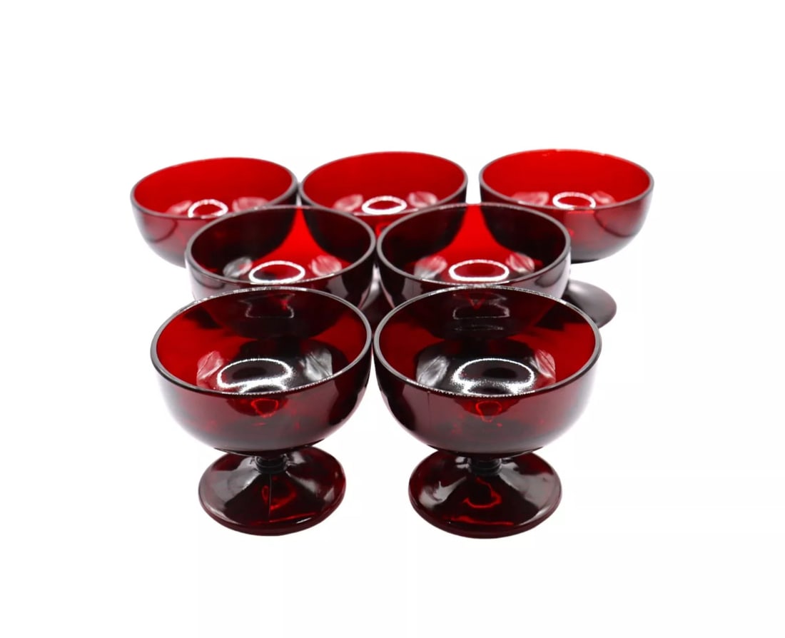 Anchor Hocking “Royal Ruby” Champagne / Tall Sherbet Glasses - Set of 7 (1 of 4)