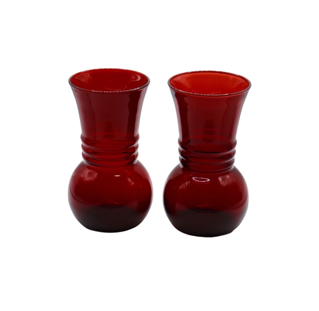 Vintage Anchor Hocking “Royal Ruby” 6” Inch Flower Vases - Set of 2 (1 of 4)