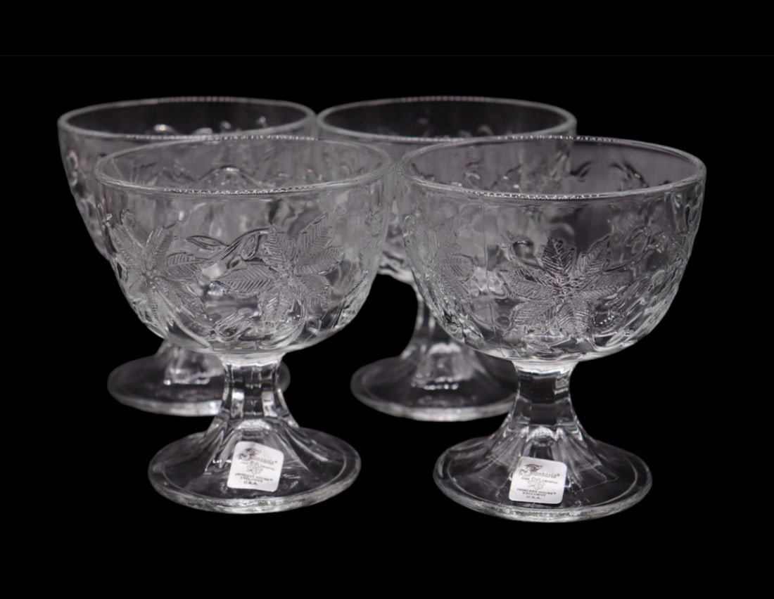 Princess House “Fantasia” Footed Dessert Glasses - Set of 4: Lovely set of four Princess House footed dessert glasses in the Fantasia pattern which was first released in 1965 and discontinued in 2020. The glasses are all in great vintage condition with no notic