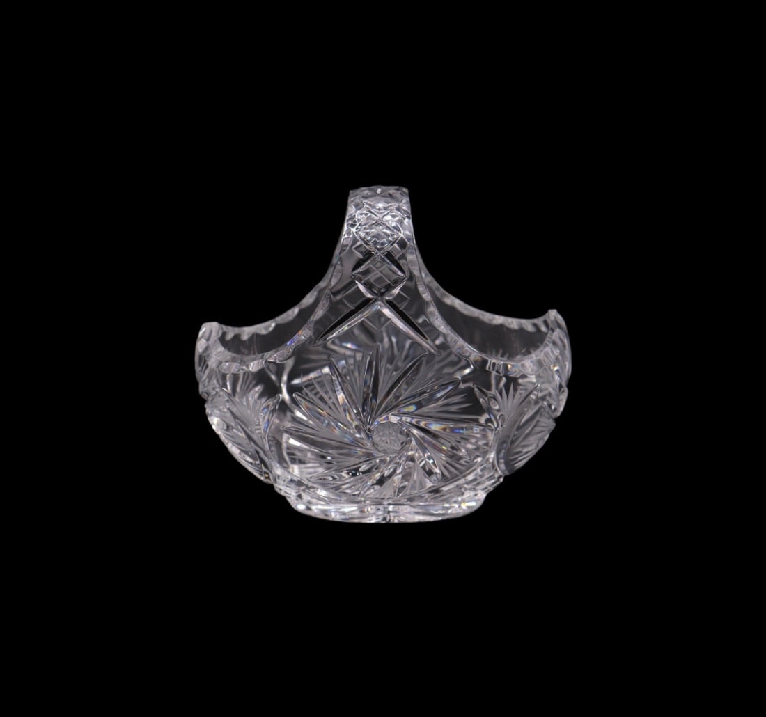Vintage Czech Bohemian Lead Cut Glass Clear Decorative Basket (1 of 4)