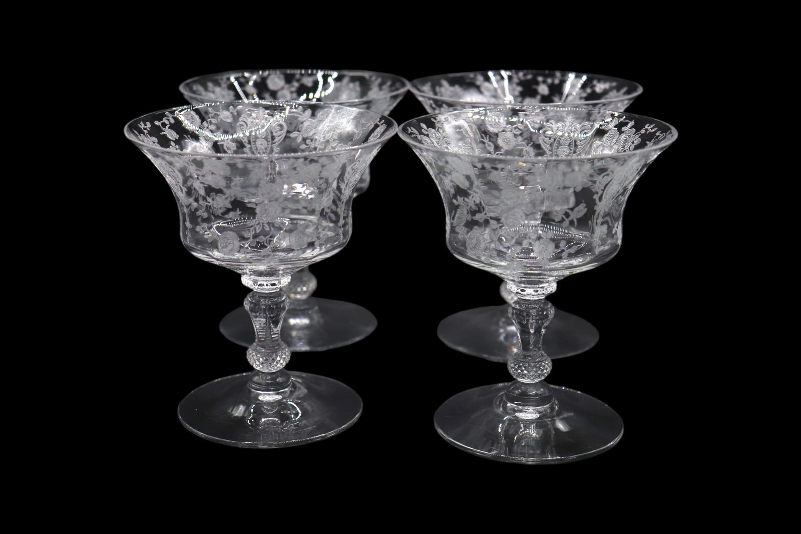 Set of 4 Cambridge Glass “Rose Point” Low Sherbet Glasses (1 of 4)
