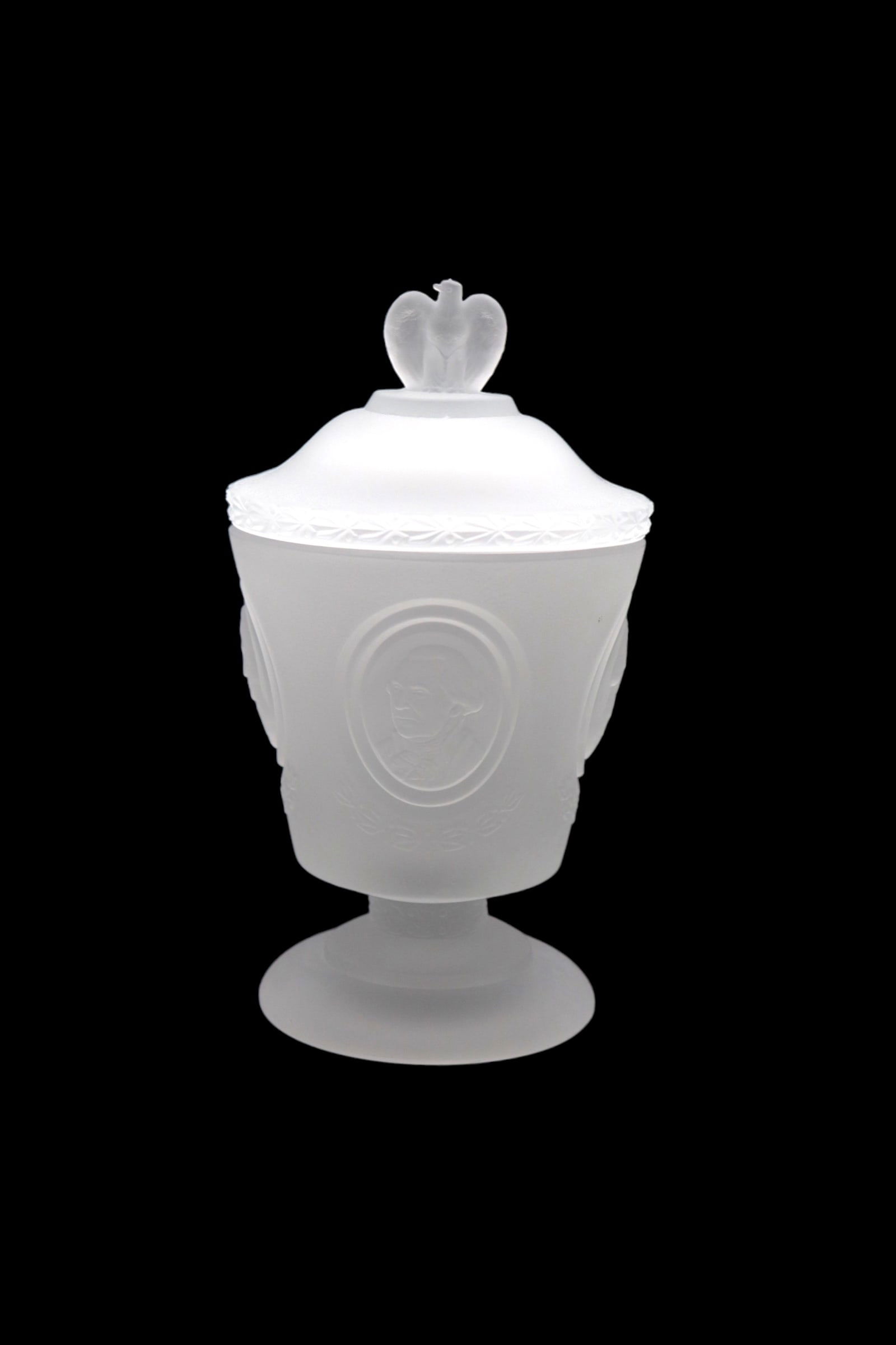 Fenton 1976 Bicentennial Commemorative Frosted Lidded Compote Jar w/ COA (1 of 6)