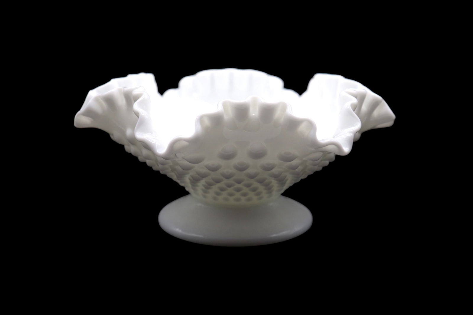 Fenton Art Glass Milk Glass Hobnail Ruffled Compote Bowl (1 of 4)