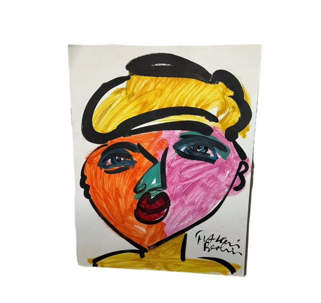 Peter Keil Abstract Expressionist Male Portrait Acrylic on Poster Board (1 of 3)