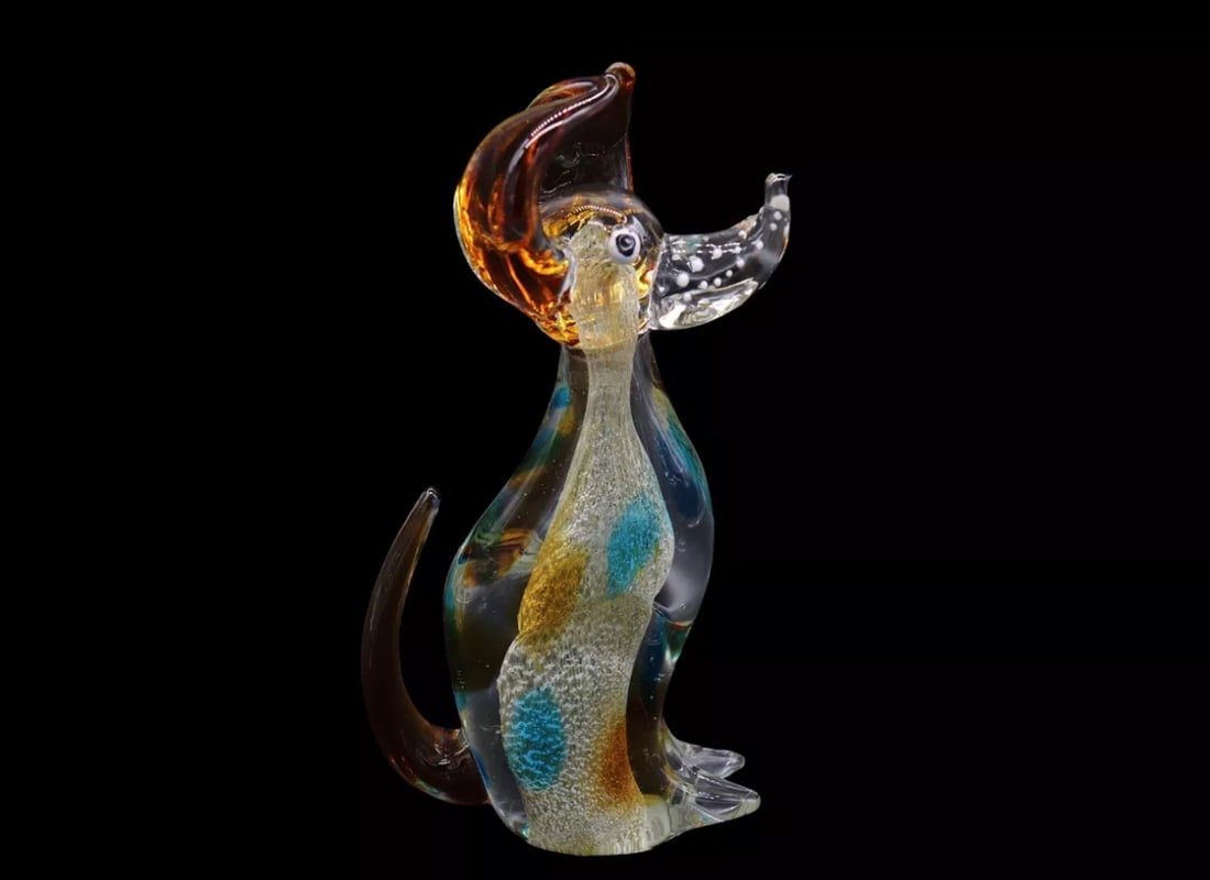 Murano Art Glass Hand Blown Large Multicolored Dog Figurine (1 of 4)