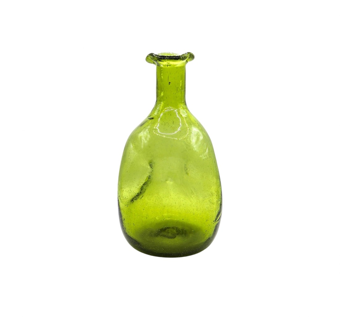 Blenko Style Green Hand Blown Glass Pinched Decanter (1 of 3)