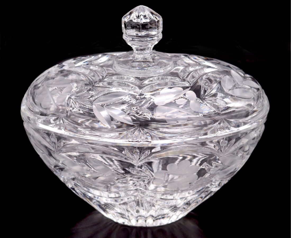 Vintage Etched Pressed Glass Covered Dish (1 of 3)
