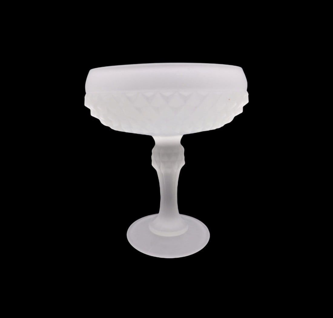 Indiana Glass Co. White Satin Diamond Point Pedestal Compote (1 of 2)
