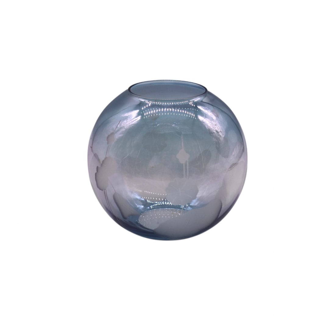 Vintage Blue Etched Glass Rose Bowl: Vintage blue etched glass rose bowl features a delicate floral design, adding a timeless touch to any space. Measuring 6 inches tall, it's perfect as a decorative centerpiece or vase. Crafted with car