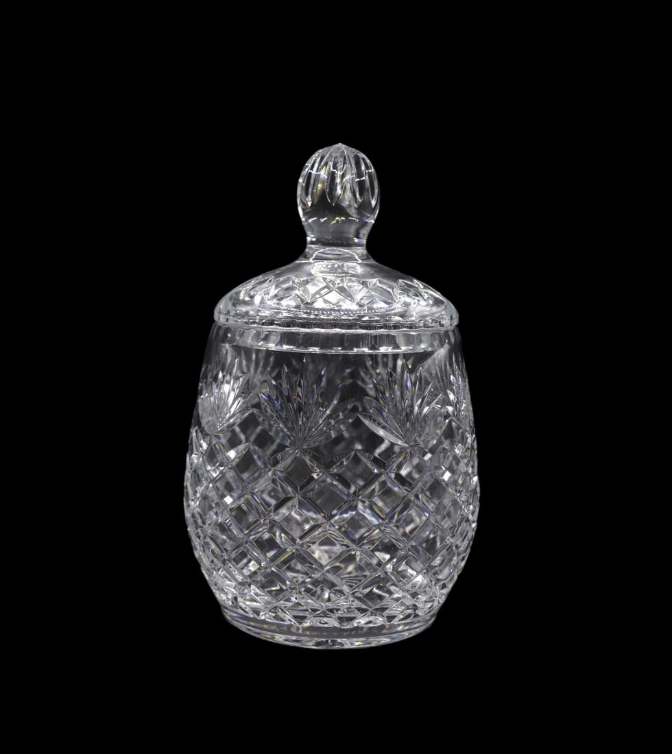Vintage Large Waterford Style Heavy Lead Cut Glass Biscuit Jar with Lid (1 of 2)