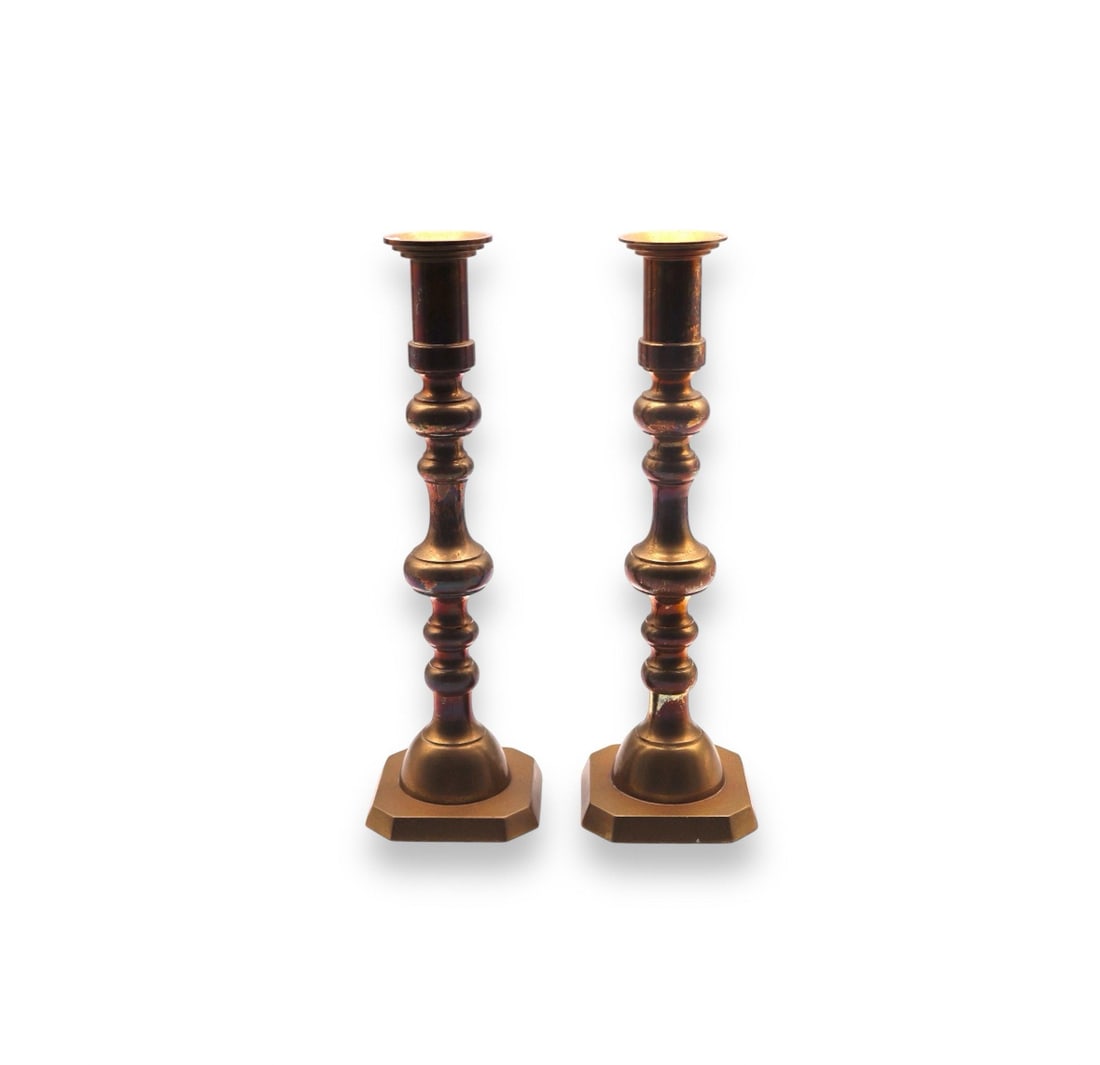 Antique 19th Century Brass Tall Candlestick Holders (1 of 3)
