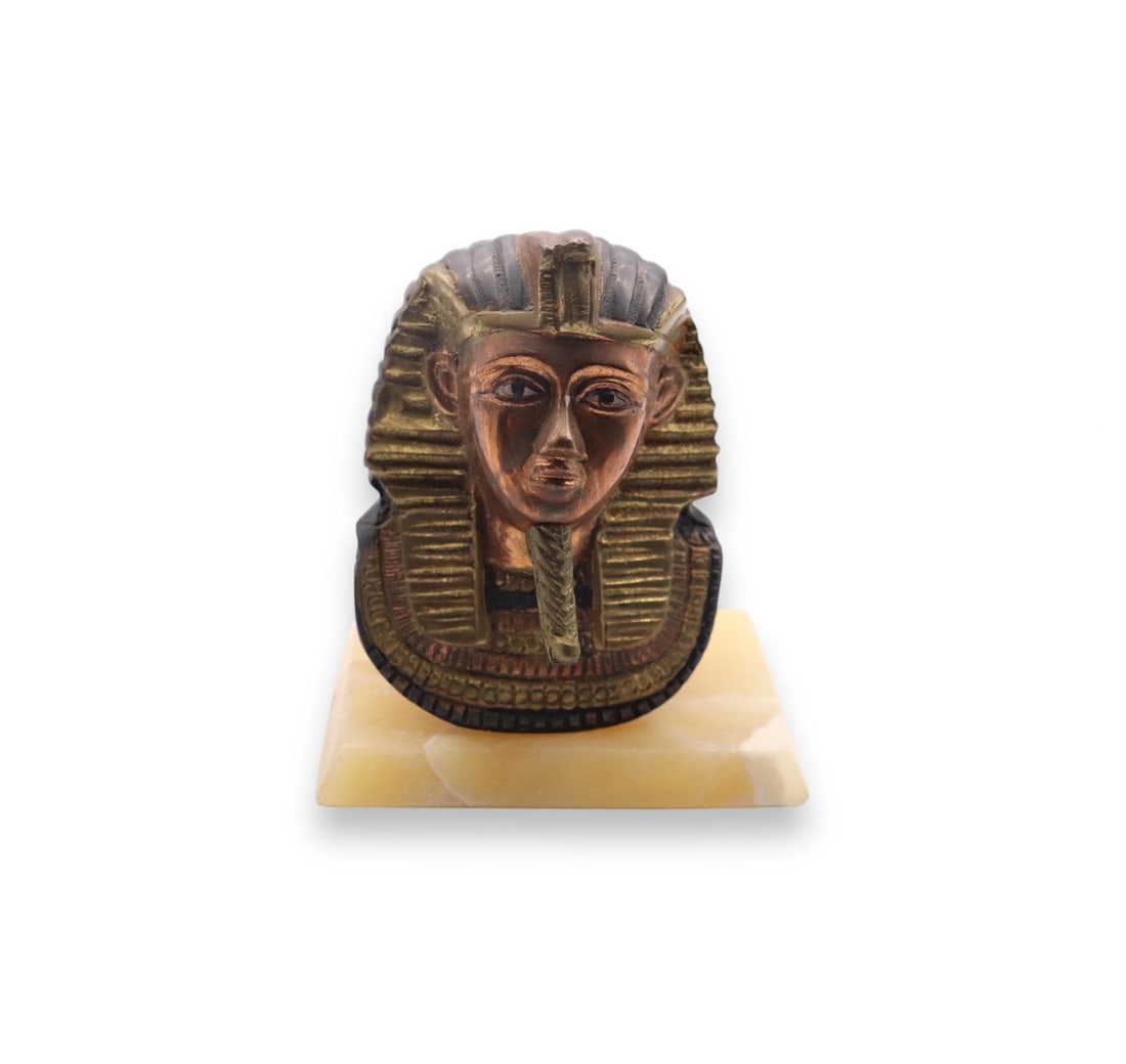 Vintage Egyptian Brass Bust of Tutankhamun on Marble Base (1 of 3)