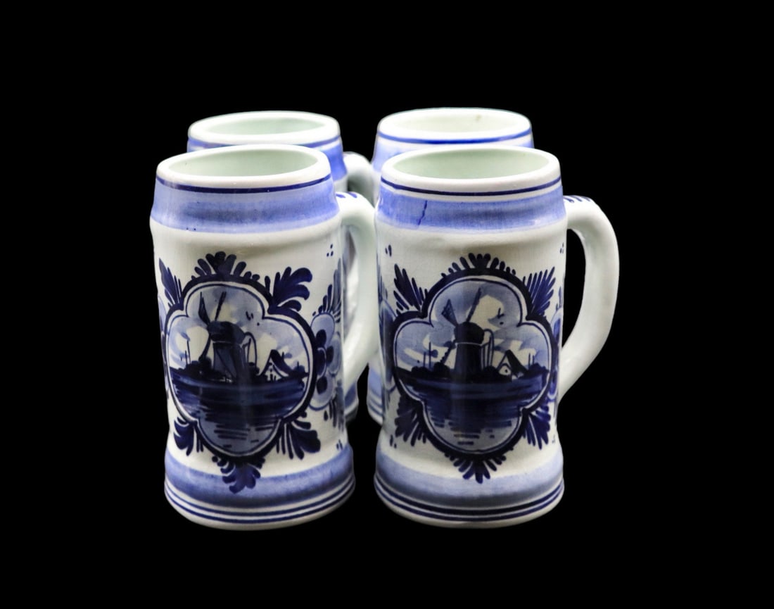 (4) Delfts Blue Hand Painted Windmill & Floral Tankard / Mug (1 of 3)