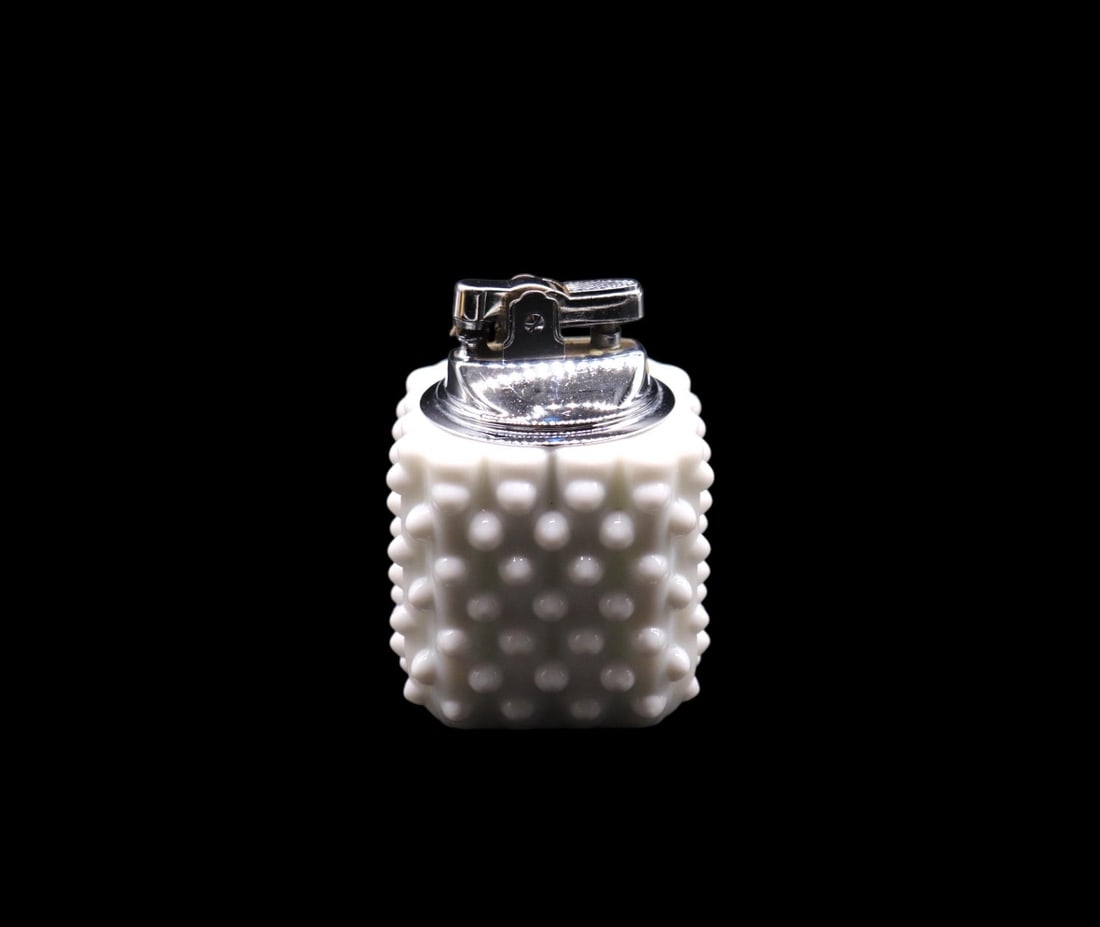 Fenton Art Glass White Hobnail Cigarette Lighter (1 of 2)