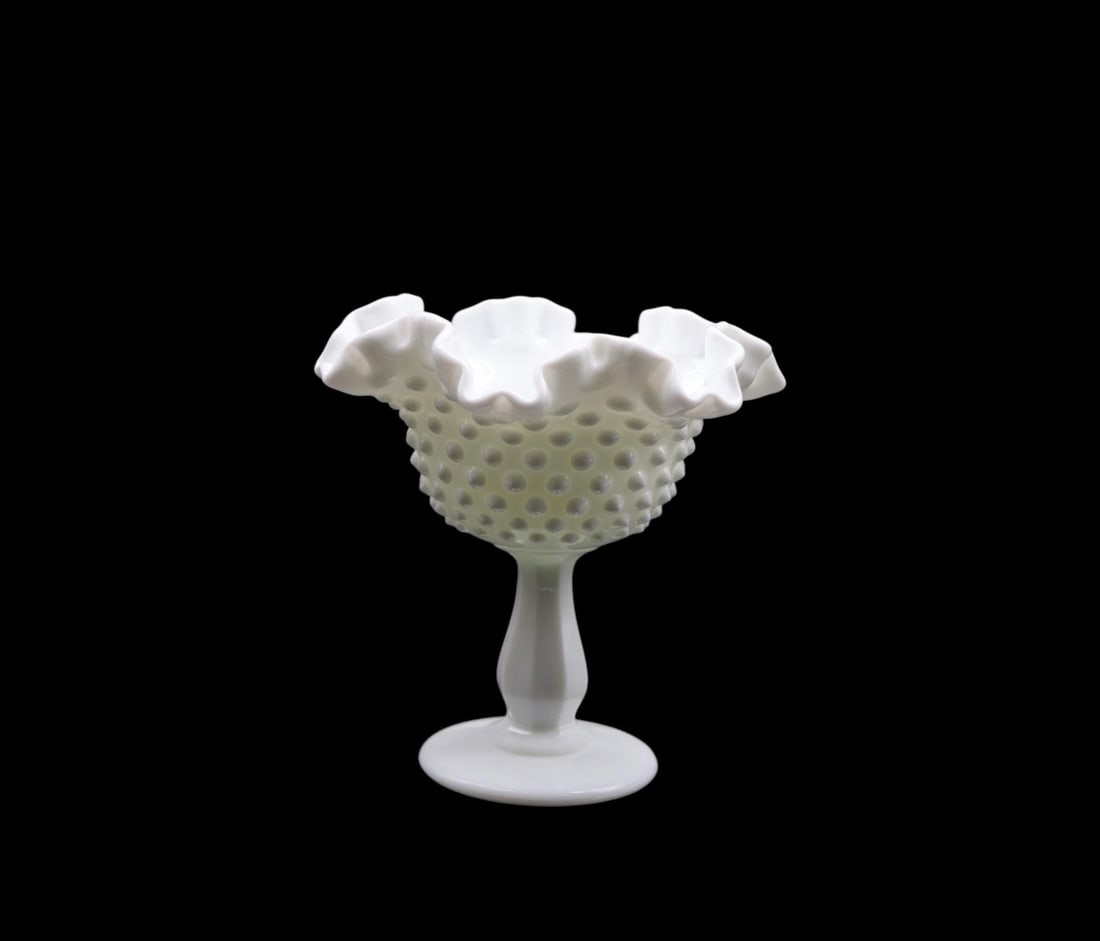Fenton Art Glass White Hobnail Tall Round Compote (1 of 3)