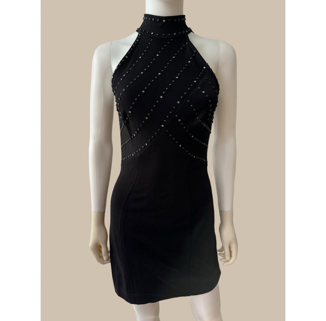 Vintage Pre-Owned Women’s Lillie Rubin Beaded Black Cocktail Dress - Size S: Lillie Rubin black beaded cocktail dress in great vintage condition with no noticeable damage, no rips, no stains and no repairs. This is a rayon blend dress and is also cuffed at the neck. It is cute