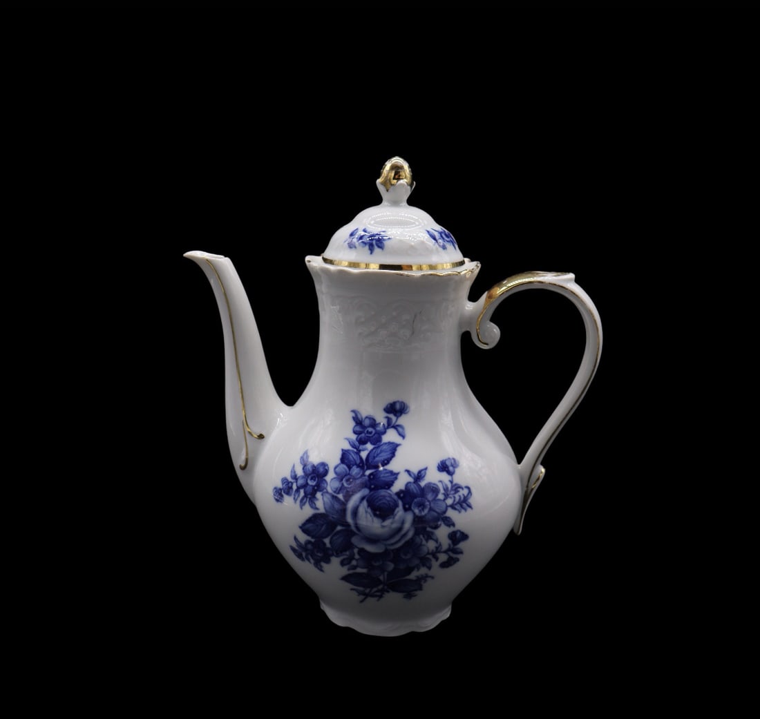 Schumann Arzberg Echt Cobalt Blue Roses Porcelain Coffee Pot with Lid (1 of 3)