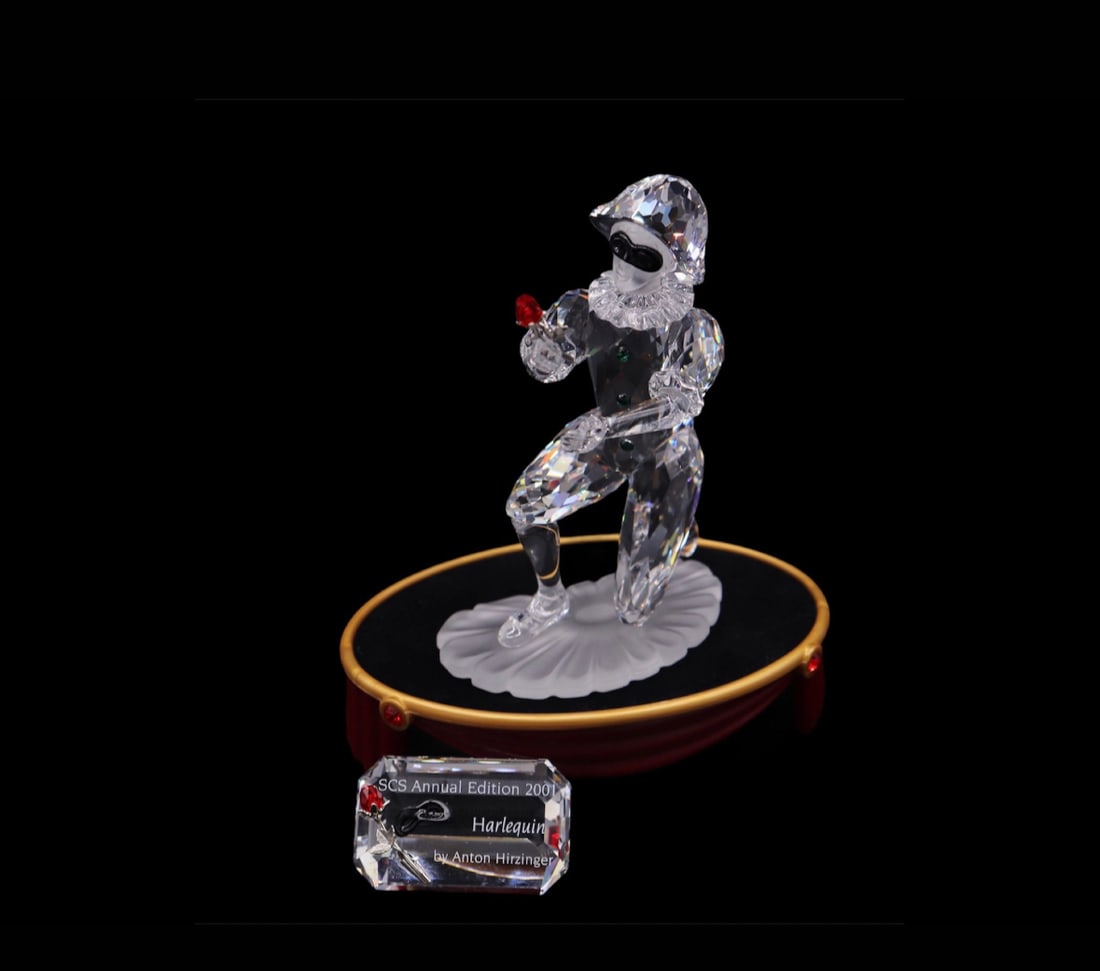 Swarovski Crystal “Masquerade” 2001 Harlequin Figurine w/ Original Box, Stand, Plaque & COA (1 of 2)