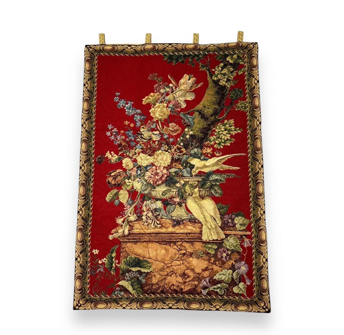 Vintage GRH France Gobelin Woven Floral & Birds Bouquet Tapestry (1 of 5)